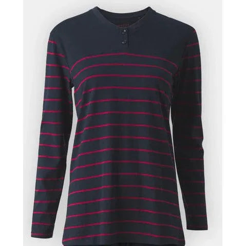 Schiesser Women's Striped Henley Long - Soft Cotton Modal - Gomix Brands Outlet